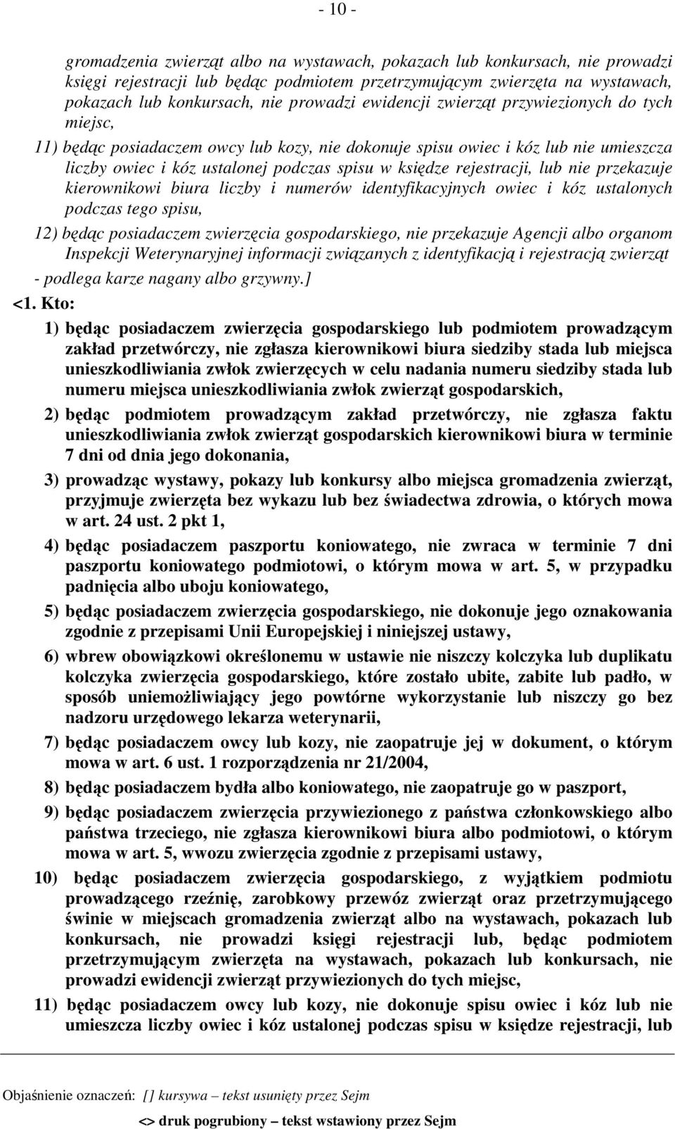 rejestracji, lub nie przekazuje kierownikowi biura liczby i numerów identyfikacyjnych owiec i kóz ustalonych podczas tego spisu, 12) będąc posiadaczem zwierzęcia gospodarskiego, nie przekazuje