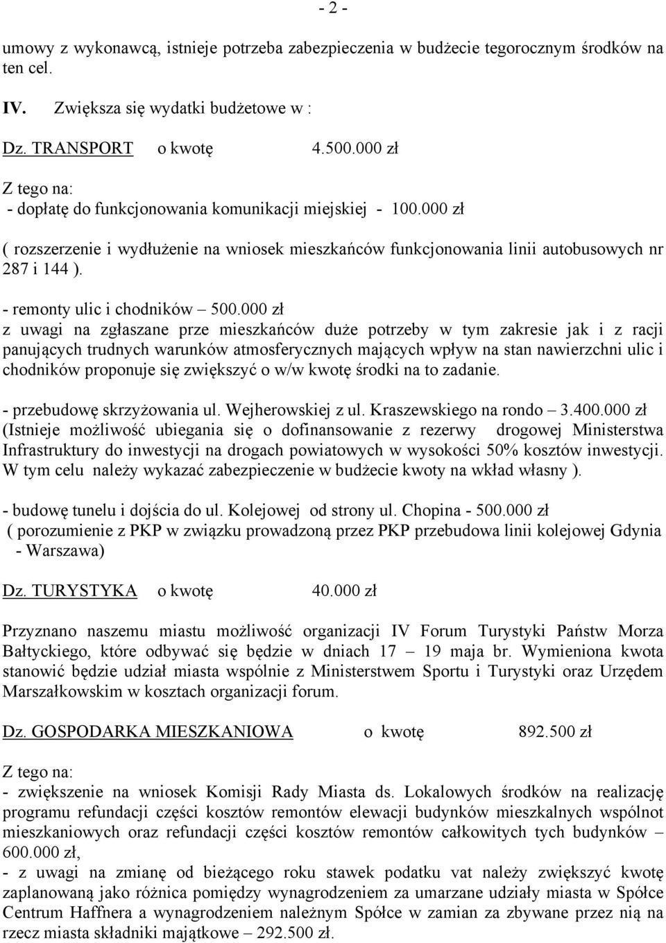 - remonty ulic i chodników 500.