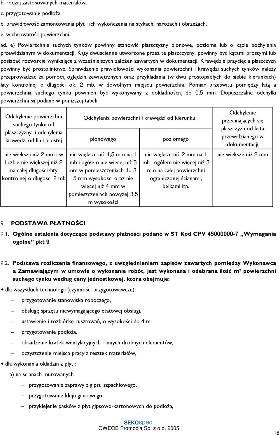 Kąty dwuścienne utworzone przez te płaszczyzny, powinny być kątami prostymi lub posiadać rozwarcie wynikające z wcześniejszych załoŝeń zawartych w dokumentacji.