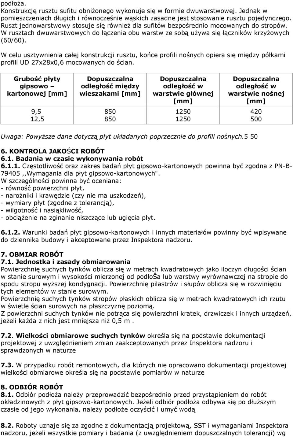 W celu usztywnienia całej konstrukcji rusztu, końce profili nośnych opiera się między półkami profili UD 27x28x0,6 mocowanych do ścian.