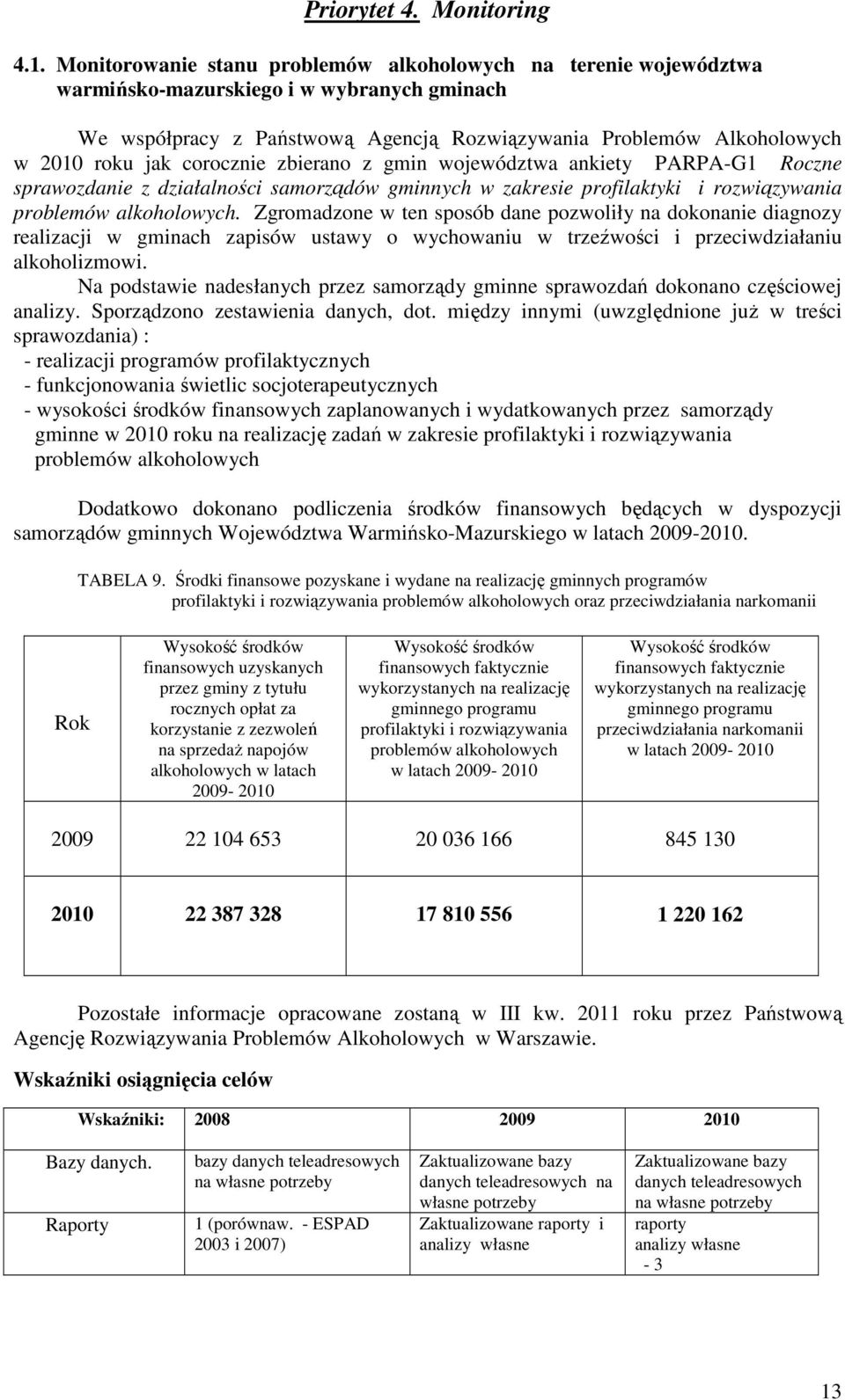 corocznie zbierano z gmin województwa ankiety PARPA-G1 Roczne sprawozdanie z działalności samorządów gminnych w zakresie profilaktyki i rozwiązywania problemów alkoholowych.