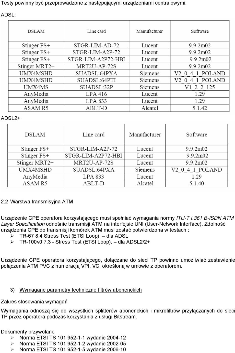 4 Stress Test (ETSI Loop). dla ADSL TR-100v0 7.3 - Stress Test (ETSI Loop).