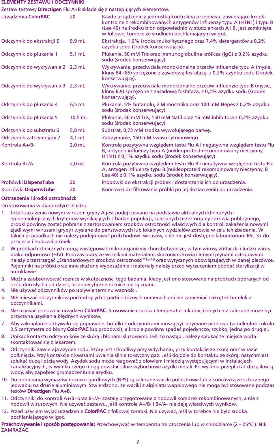 ekstrakcji E 9,9 ml Ekstrakcja, 1,6% œrodka mukolitycznego oraz 7,4% detergentów z 0,2% azydku sodu (œrodek konserwuj¹cy) Odczynnik do p³ukania 1 5,1 ml P³ukanie, 50 mm Tris oraz immunoglobulina