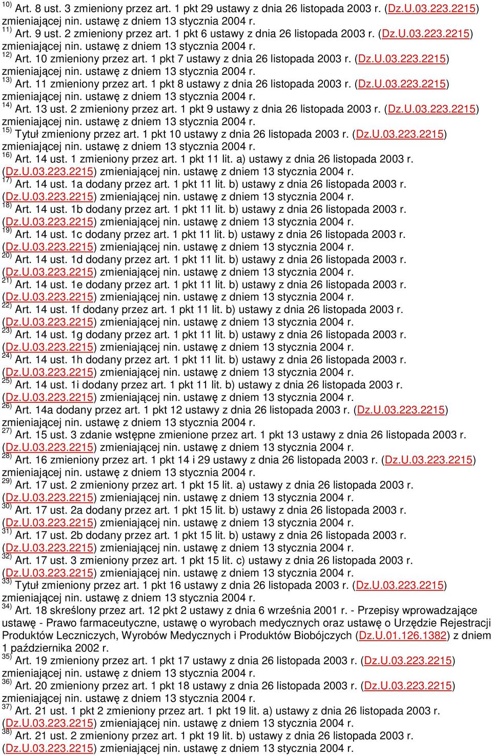 2 zmieniony przez art. 1 pkt 9 ustawy z dnia 26 listopada 2003 r. (Dz.U.03.223.2215) 15) Tytuł zmieniony przez art. 1 pkt 10 ustawy z dnia 26 listopada 2003 r. (Dz.U.03.223.2215) 16) Art. 14 ust.