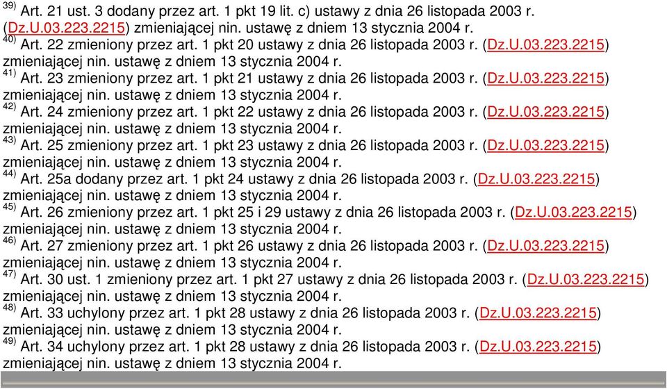 25 zmieniony przez art. 1 pkt 23 ustawy z dnia 26 listopada 2003 r. (Dz.U.03.223.2215) 44) Art. 25a dodany przez art. 1 pkt 24 ustawy z dnia 26 listopada 2003 r. (Dz.U.03.223.2215) 45) Art.