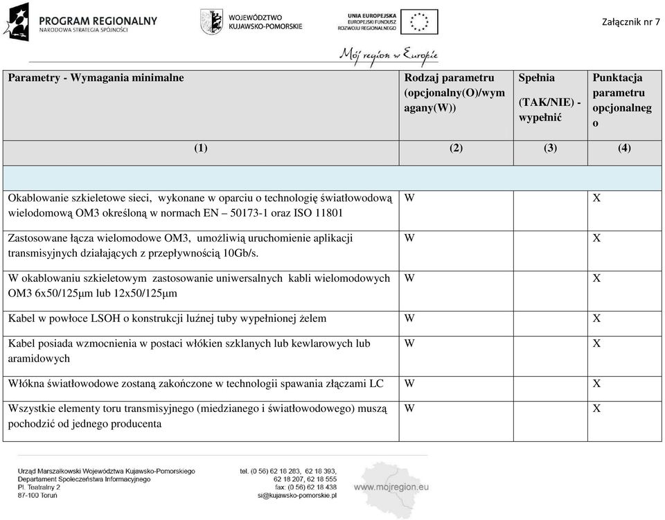 kablwaniu szkieletwym zastswanie uniwersalnych kabli wielmdwych M3 6x50/125µm lub 12x50/125µm Kabel w pwłce LSH knstrukcji luźnej tuby wypełninej Ŝelem Kabel psiada