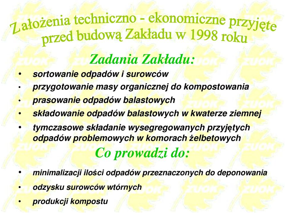 składanie wysegregowanych przyjętych odpadów problemowych w komorach Ŝelbetowych Co prowadzi do: