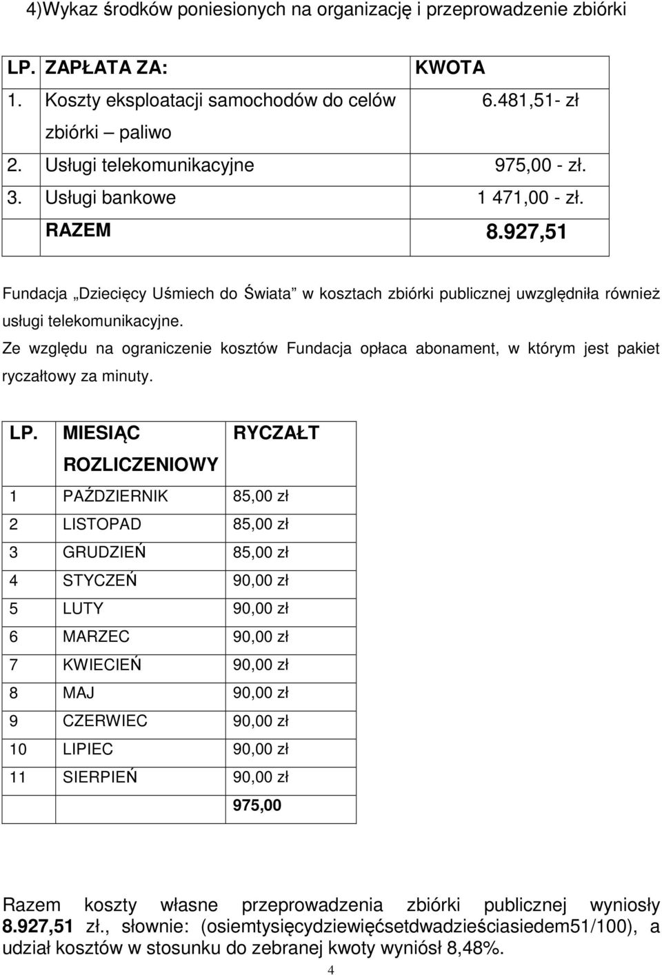 Ze względu na ograniczenie kosztów Fundacja opłaca abonament, w którym jest pakiet ryczałtowy za minuty. LP.