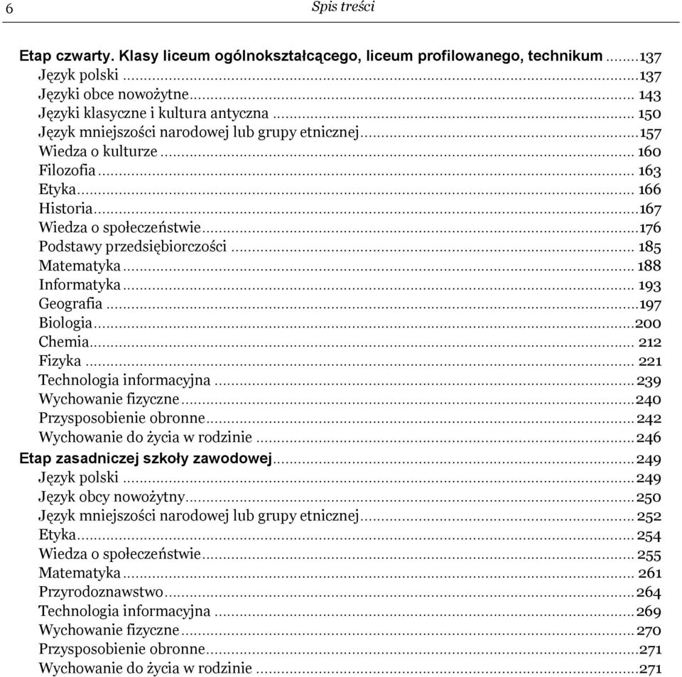 .. 185 Matematyka... 188 Informatyka... 193 Geografia...197 Biologia...200 Chemia... 212 Fizyka... 221 Technologia informacyjna...239 Wychowanie fizyczne...240 Przysposobienie obronne.