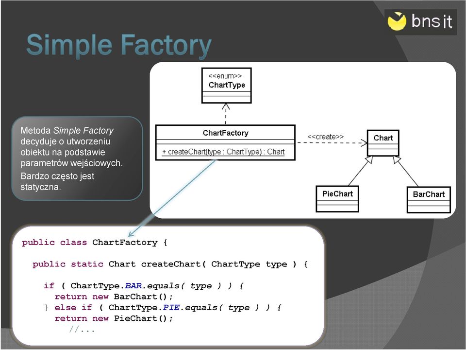 public class ChartFactory { public static Chart createchart( ChartType type ) { if