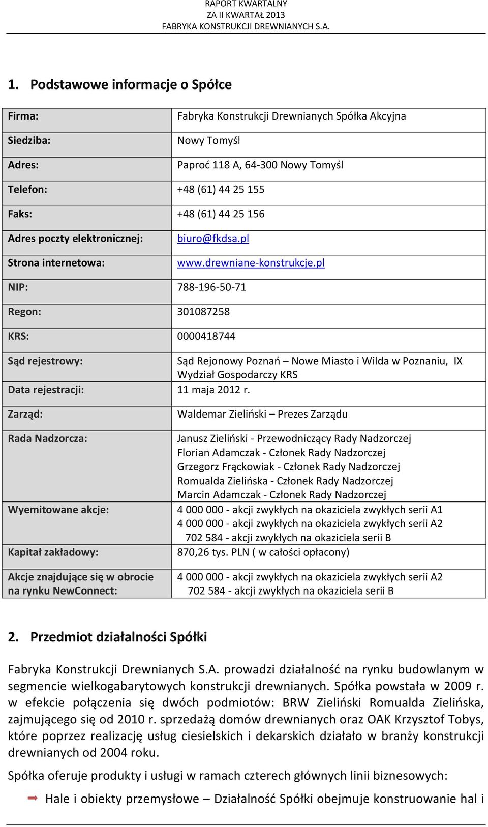 pl NIP: 788-196-50-71 Regon: 301087258 KRS: 0000418744 Sąd rejestrowy: Sąd Rejonowy Poznań Nowe Miasto i Wilda w Poznaniu, IX Wydział Gospodarczy KRS Data rejestracji: 11 maja 2012 r.