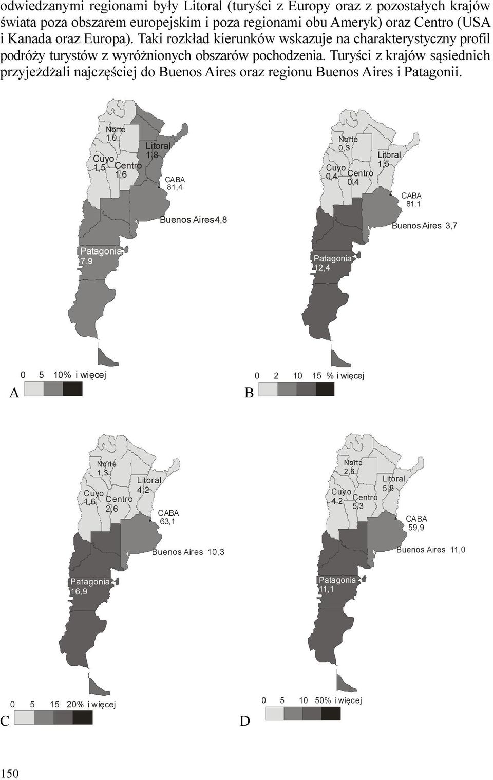 Turyści z krajów sąsiednich przyjeżdżali najczęściej do Buenos Aires oraz regionu Buenos Aires i Patagonii.