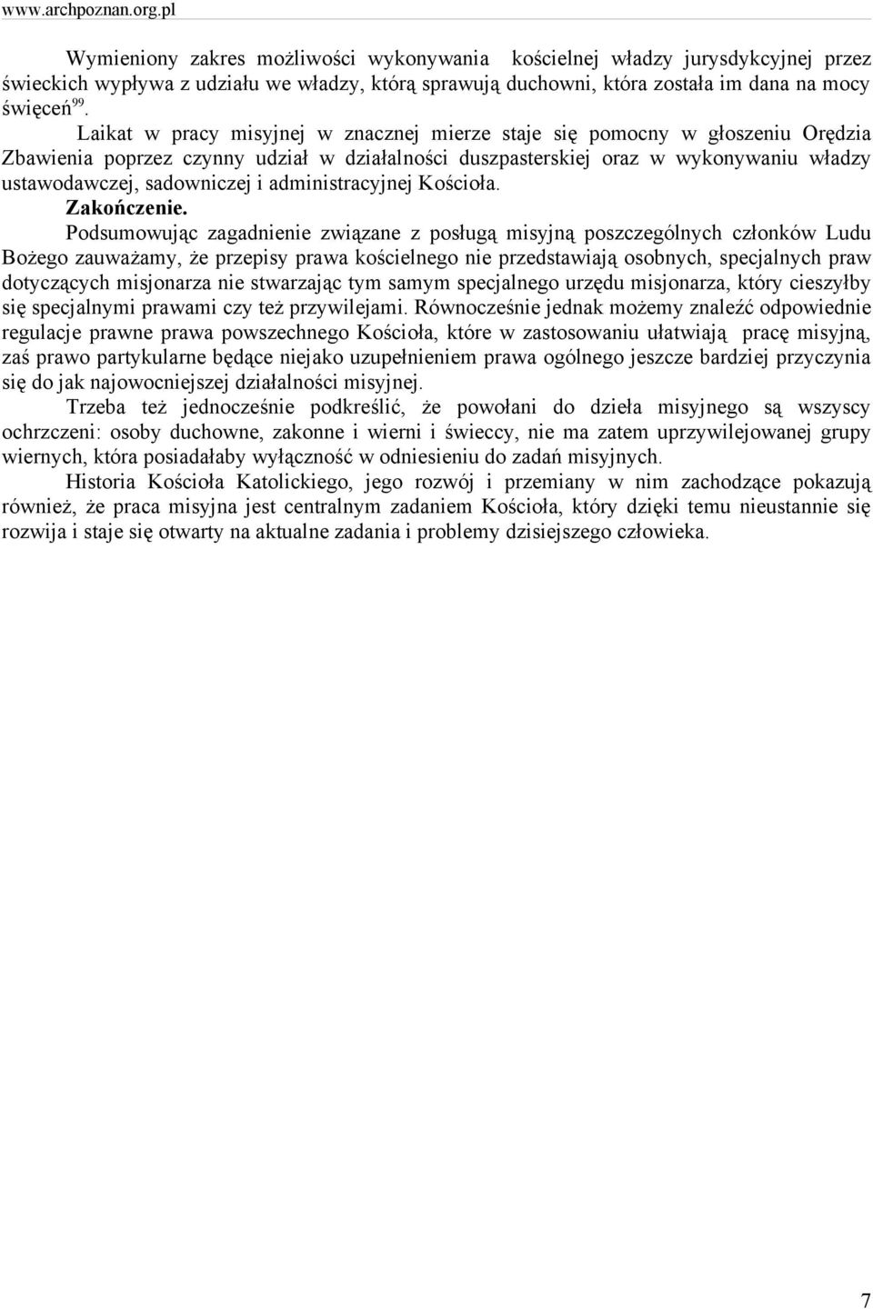 administracyjnej Kościoła. Zakończenie.