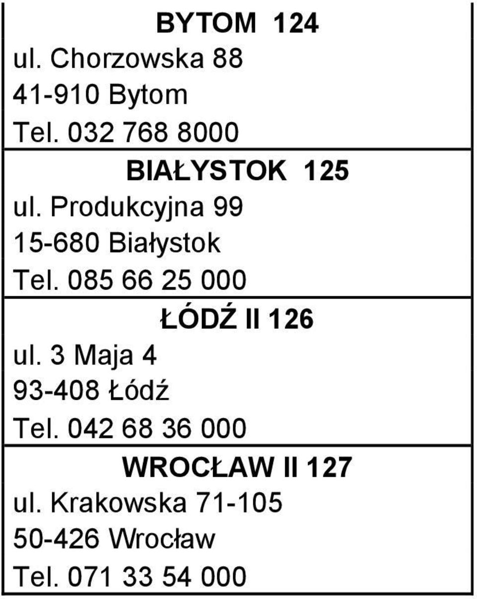 Produkcyjna 99 15-680 Białystok Tel.
