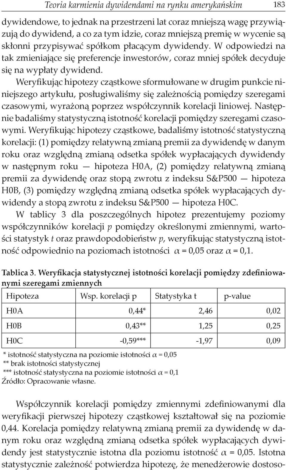 Weryfikując hipotezy cząstkowe sformułowane w drugim punkcie niniejszego artykułu, posługiwaliśmy się zależnością pomiędzy szeregami czasowymi, wyrażoną poprzez współczynnik korelacji liniowej.
