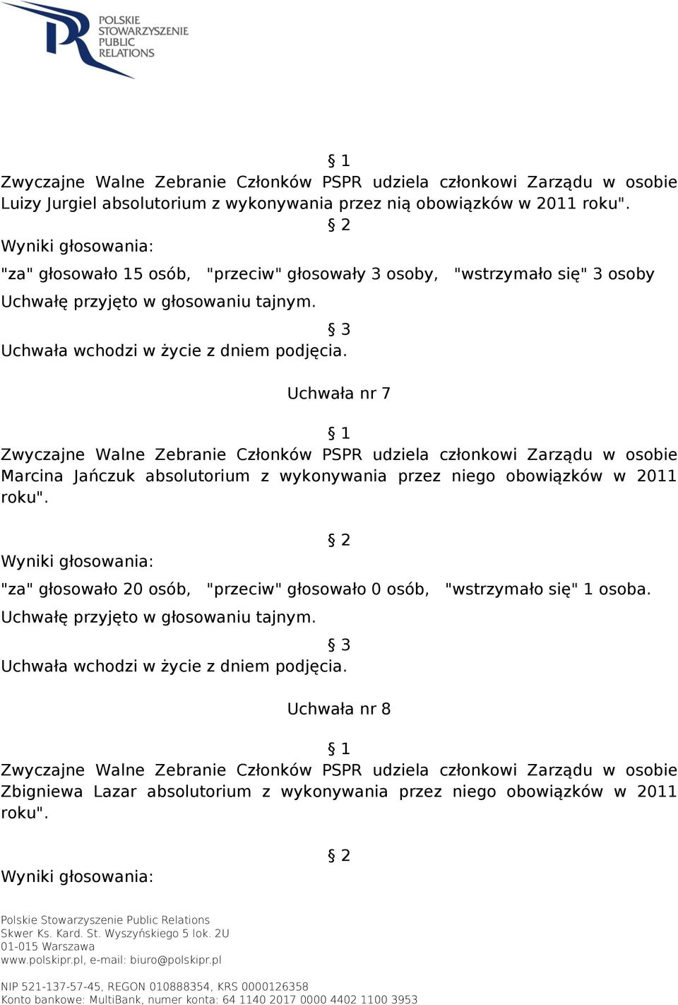 osobie Marcina Jańczuk absolutorium z wykonywania przez niego obowiązków w 2011 roku".