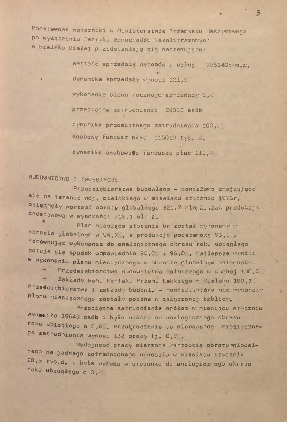 dynmik osobowego funduszu płc 111,4 BUDOWNICTWO I INWESTYCJE Przedsiębiorstw budowlno - montżowe znjdujące si? n terenie woj. bielskiego w miesiącu styczniu 197Gr.