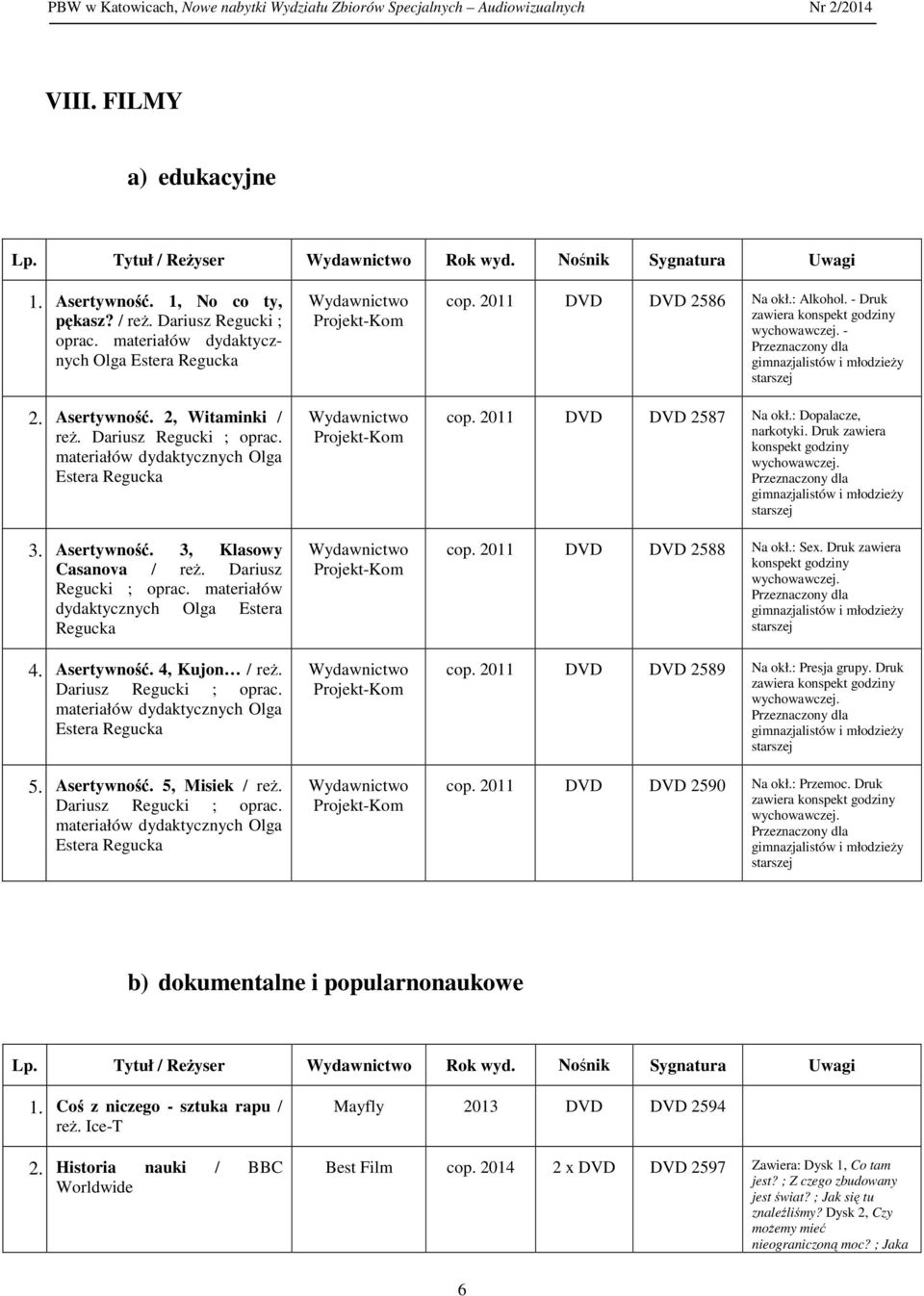 Asertywność. 4, Kujon / reż. Dariusz Regucki ; oprac. materiałów dydaktycznych Olga Estera Regucka 5. Asertywność. 5, Misiek / reż. Dariusz Regucki ; oprac. materiałów dydaktycznych Olga Estera Regucka cop.