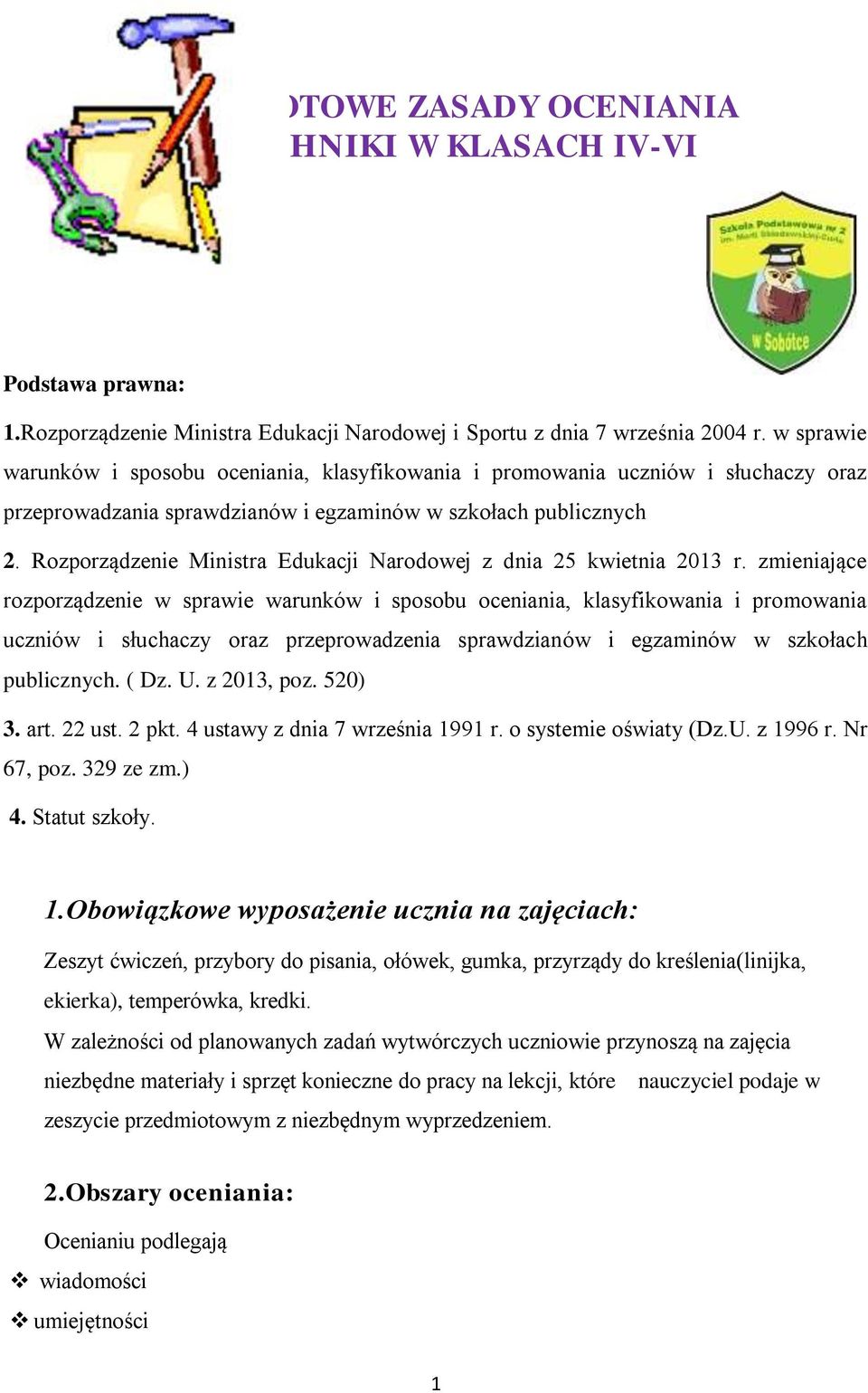 Rozporządzenie Ministra Edukacji Narodowej z dnia 25 kwietnia 2013 r.