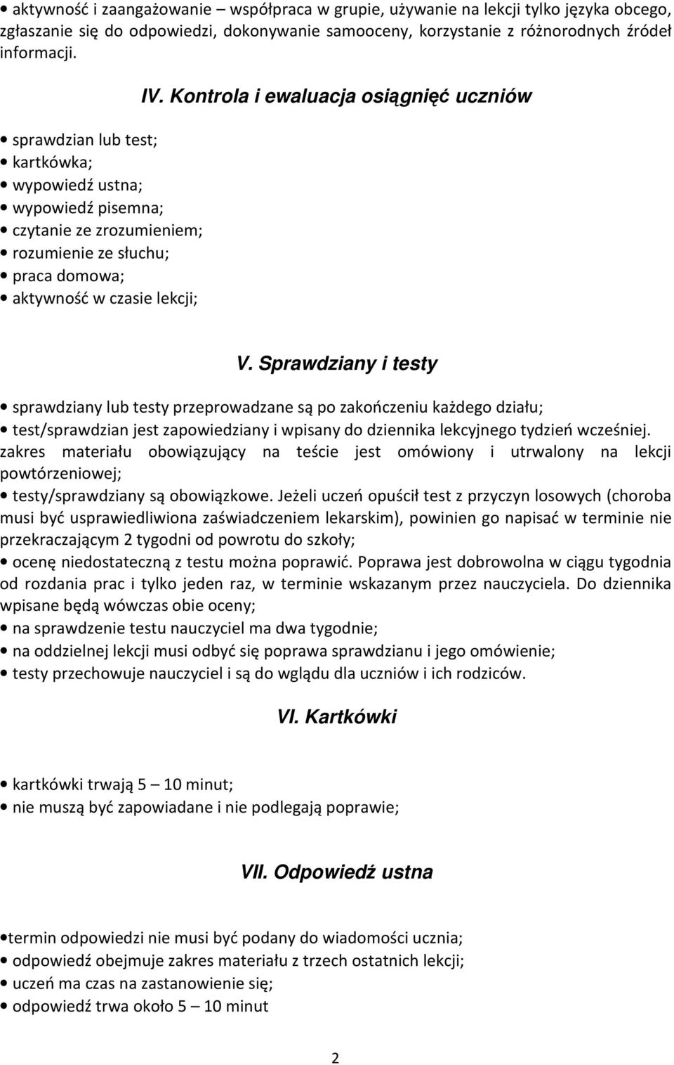 Kontrola i ewaluacja osiągnięć uczniów V.