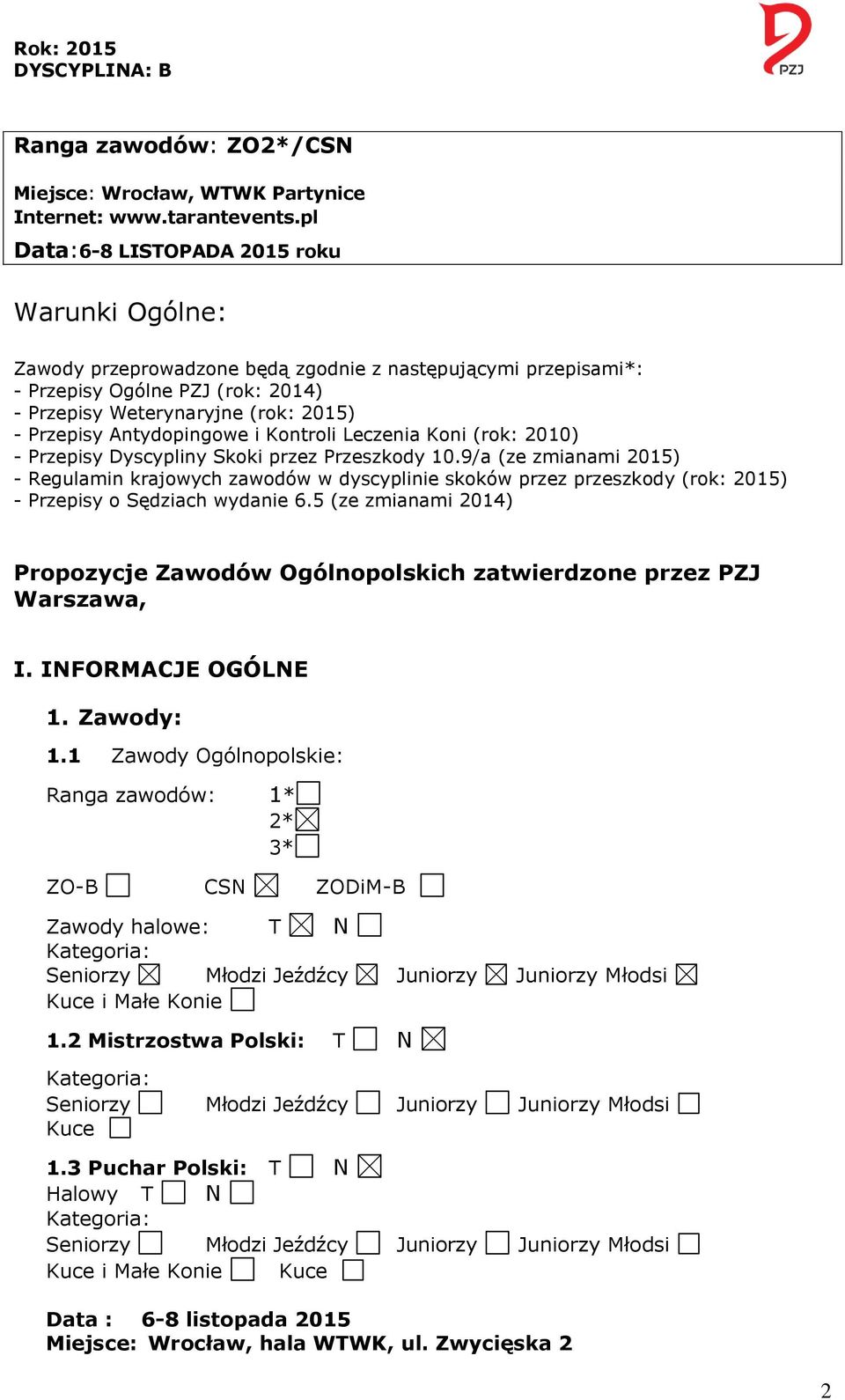 Antydopingowe i Kontroli Leczenia Koni (rok: 2010) - Przepisy Dyscypliny Skoki przez Przeszkody 10.