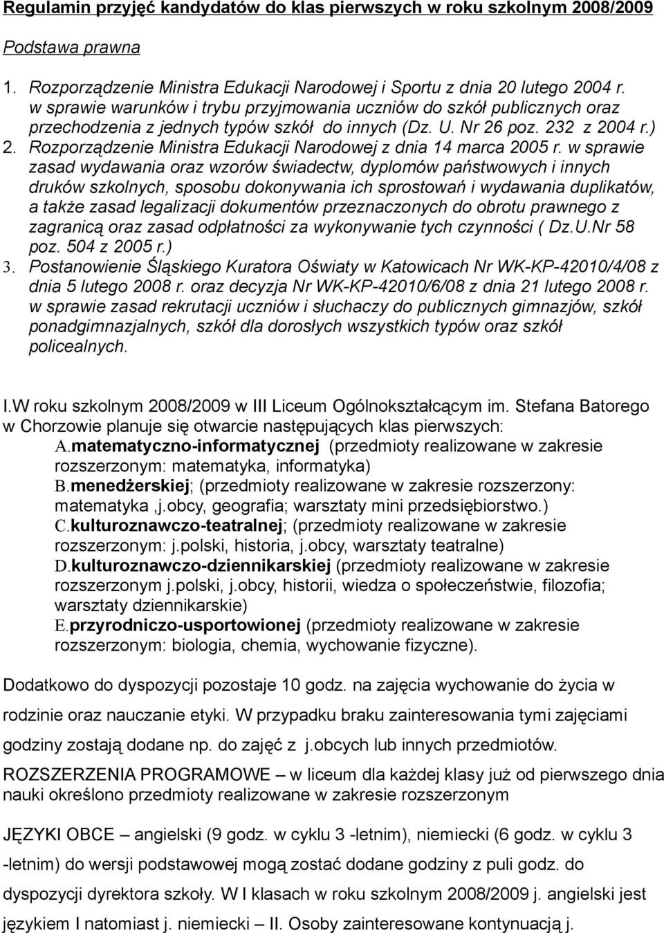 Rozporządzenie Ministra Edukacji Narodowej z dnia 14 marca 2005 r.