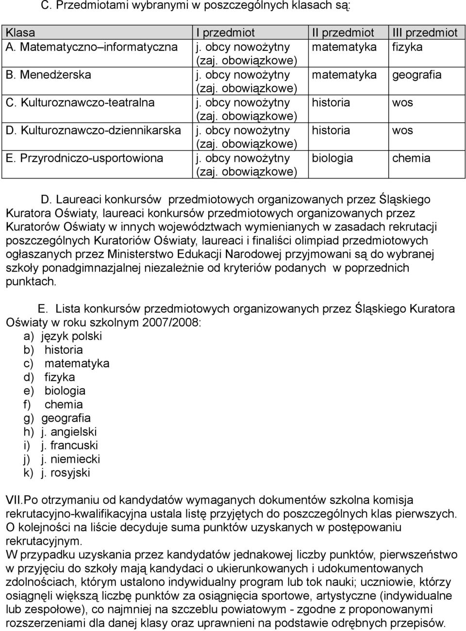 obcy nowożytny biologia chemia D.