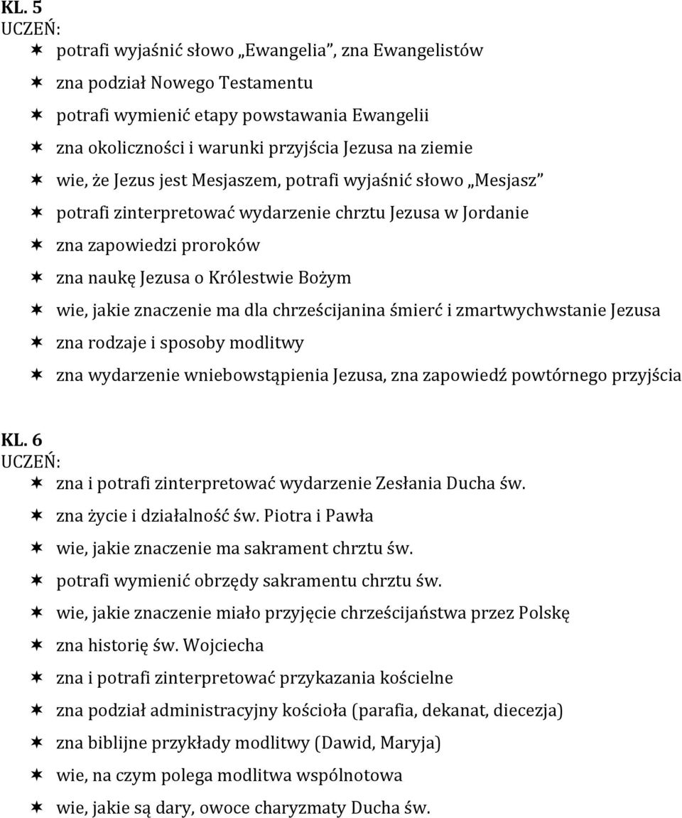 chrześcijanina śmierć i zmartwychwstanie Jezusa zna rodzaje i sposoby modlitwy zna wydarzenie wniebowstąpienia Jezusa, zna zapowiedź powtórnego przyjścia KL.