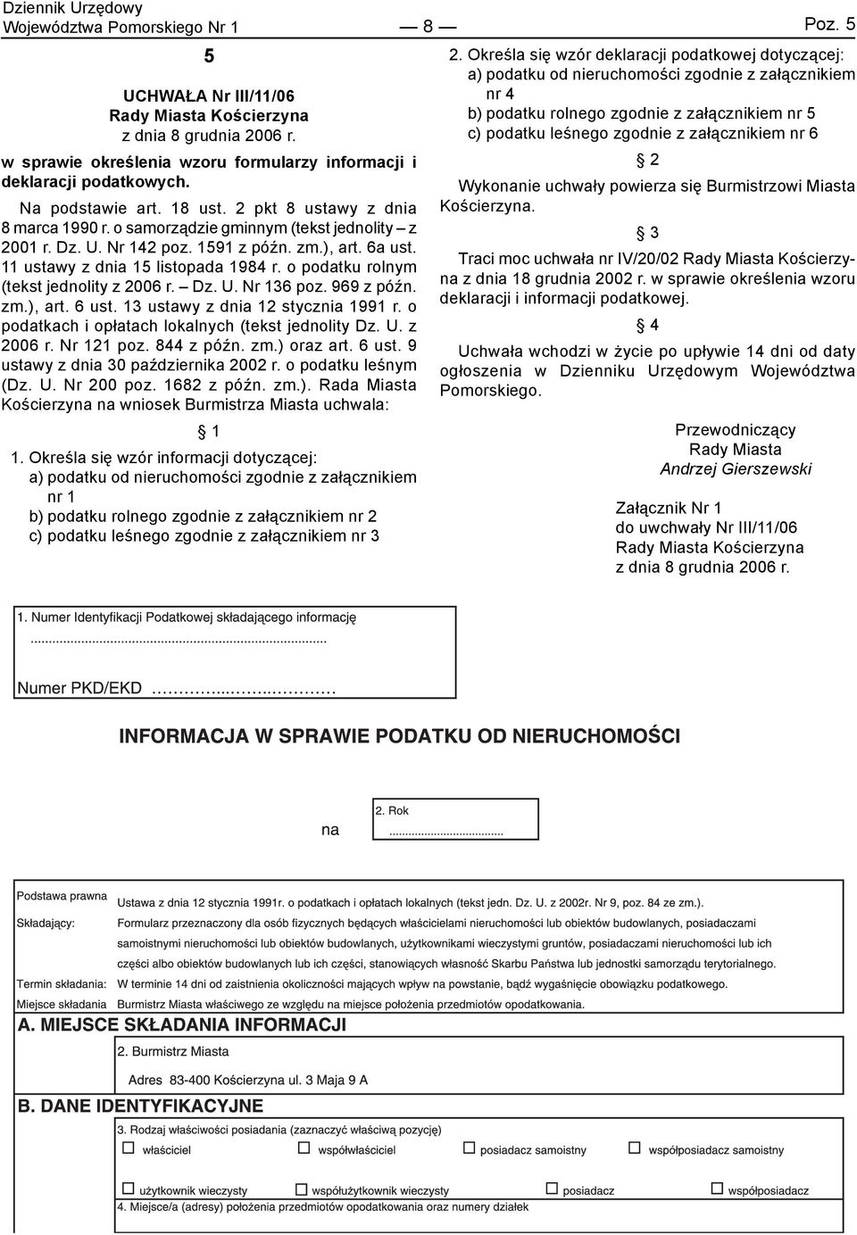 11 ustawy z dnia 15 listopada 1984 r. o podatku rolnym (tekst jednolity z 2006 r. Dz. U. Nr 136 poz. 969 z późn. zm.), art. 6 ust. 13 ustawy z dnia 12 stycznia 1991 r.