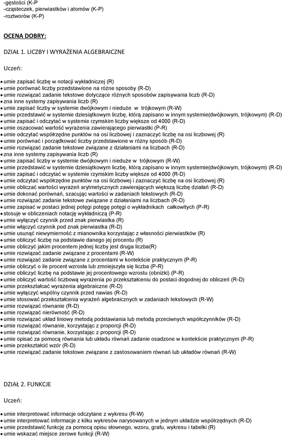 zapisywania liczb (R-D) zna inne systemy zapisywania liczb (R) umie zapisać liczby w systemie dwójkowym i nieduże w trójkowym (R-W) umie przedstawić w systemie dziesiątkowym liczbę, którą zapisano w