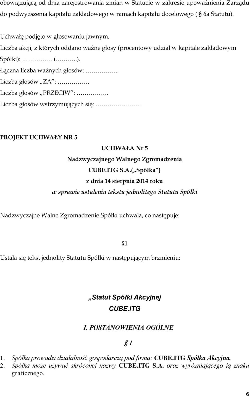 Liczba głosów PRZECIW :. Liczba głosów wstrzymujących się:.. PROJEKT UCHWAŁ
