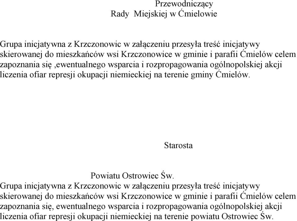 gminy Ćmielów. Starosta Powiatu Ostrowiec Św.