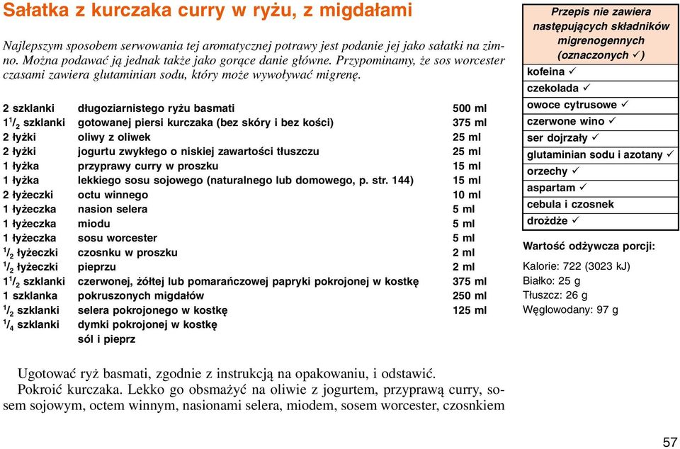 2 szklanki długoziarnistego ryżu basmati 500 ml 1 1 / 2 szklanki gotowanej piersi kurczaka (bez skóry i bez kości) 375 ml 2 łyżki oliwy z oliwek 25 ml 2 łyżki jogurtu zwykłego o niskiej zawartości