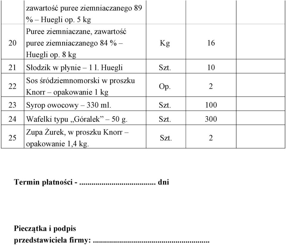 8 kg 21 Słodzik w płynie 1 l. Huegli Szt.