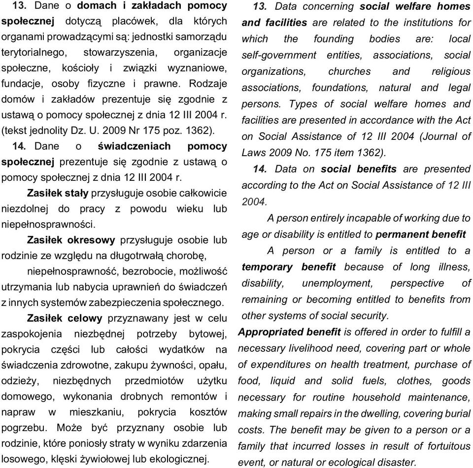 Dane o œwiadczeniach pomocy spo³ecznej prezentuje siê zgodnie z ustaw¹ o pomocy spo³ecznej z dnia 12 III 2004 r.
