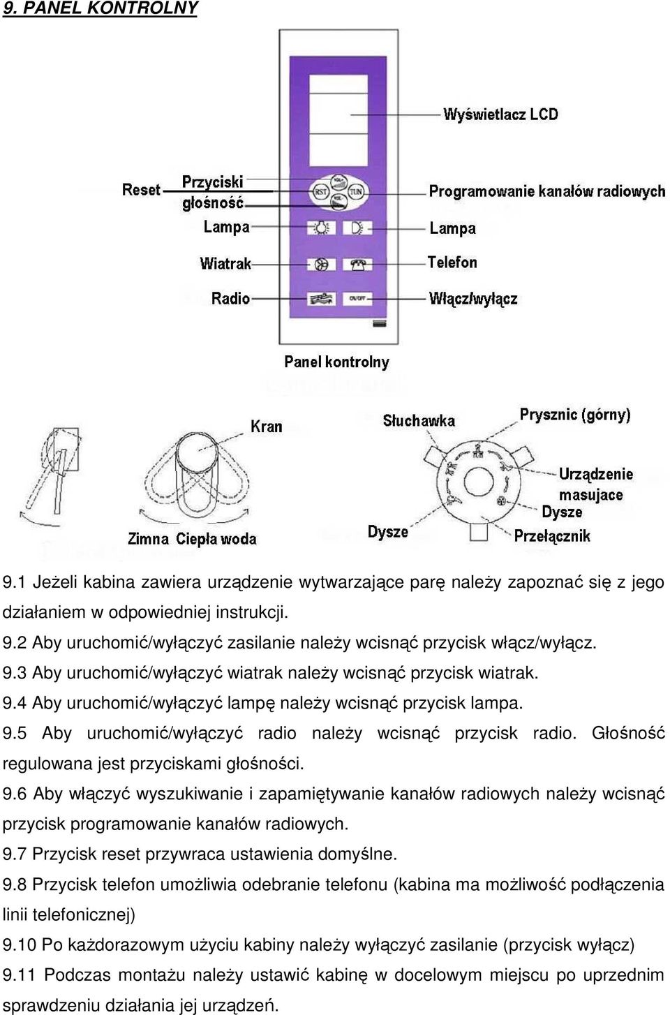 Głośność regulowana jest przyciskami głośności. 9.6 Aby włączyć wyszukiwanie i zapamiętywanie kanałów radiowych naleŝy wcisnąć przycisk programowanie kanałów radiowych. 9.7 Przycisk reset przywraca ustawienia domyślne.