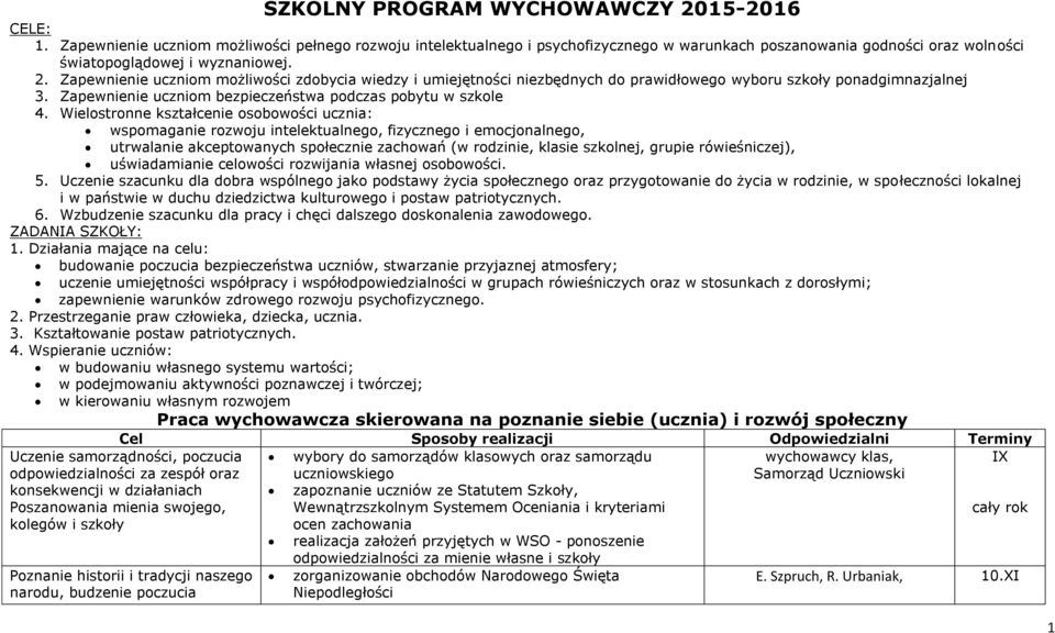 Zapewnienie uczniom możliwości zdobycia wiedzy i umiejętności niezbędnych do prawidłowego wyboru szkoły ponadgimnazjalnej 3. Zapewnienie uczniom bezpieczeństwa podczas pobytu w szkole 4.