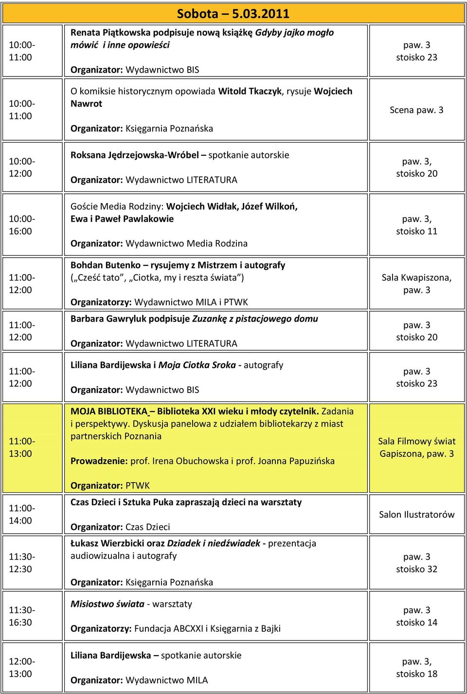 autorskie Goście Media Rodziny: Wojciech Widłak, Józef Wilkoo, Ewa i Paweł Pawlakowie Organizator: Wydawnictwo Media Rodzina Bohdan Butenko rysujemy z Mistrzem i autografy ( Cześd tato, Ciotka, my i