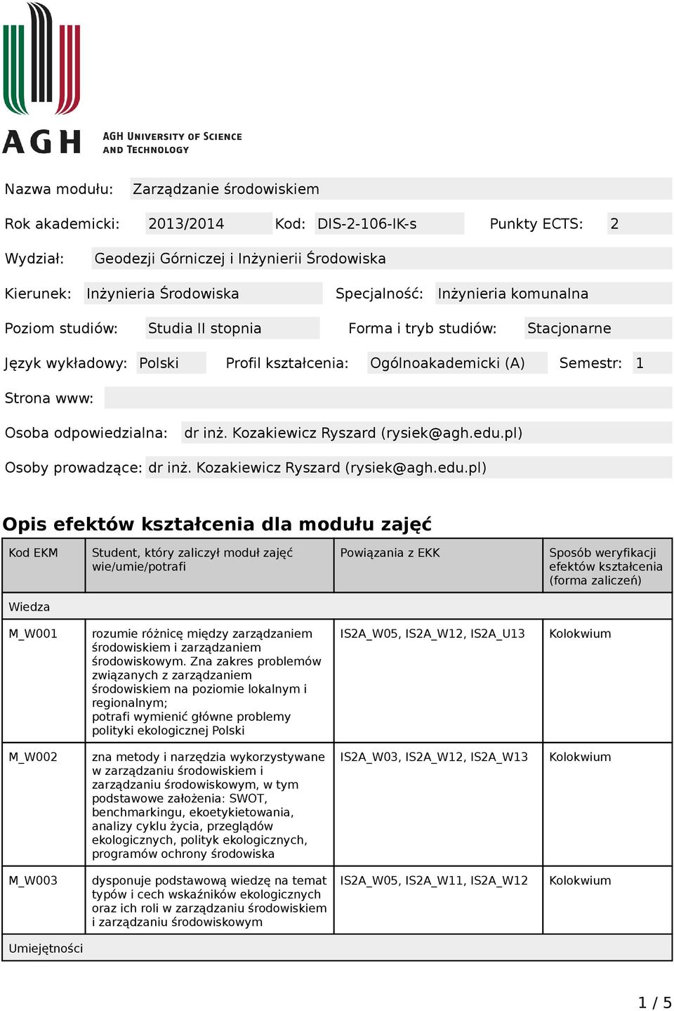 dr inż. Kozakiewicz Ryszard (rysiek@agh.edu.