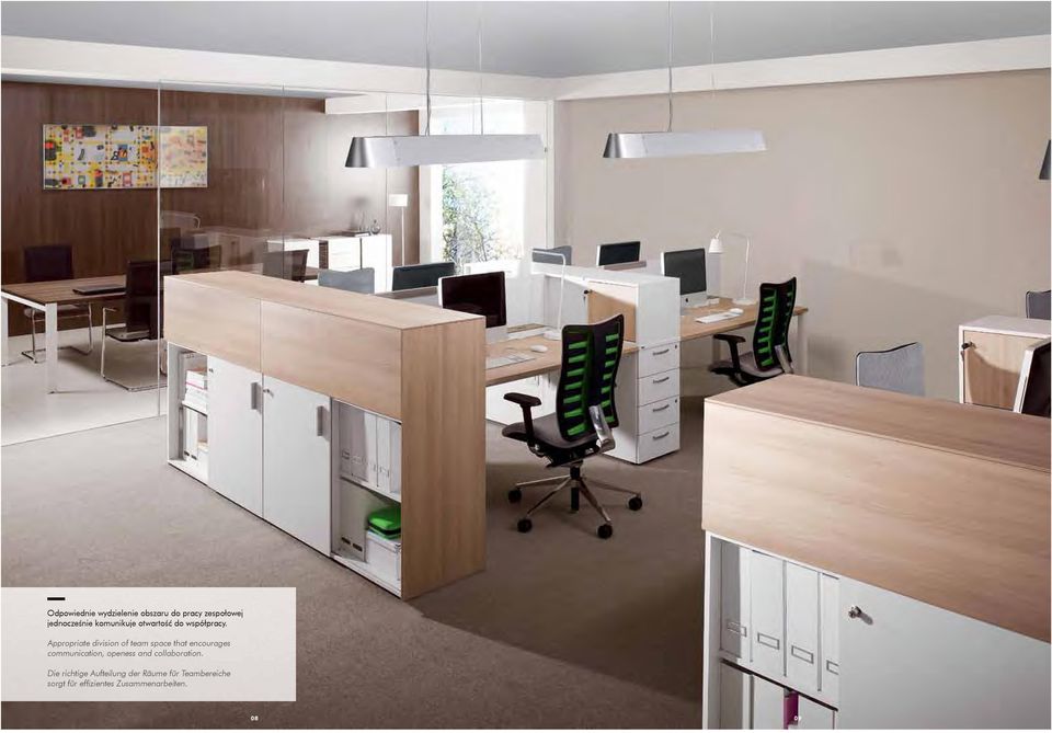 Appropriate division of team space that encourages communication,
