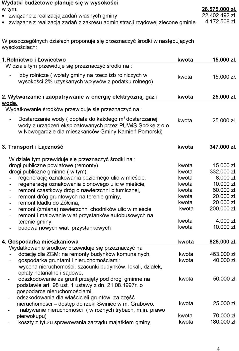W dziale tym przewiduje się przeznaczyć środki na : - Izby rolnicze ( wpłaty gminy na rzecz izb rolniczych w wysokości 2% uzyskanych wpływów z podatku rolnego) 15.000 zł. 2. Wytwarzanie i zaopatrywanie w energię elektryczną, gaz i 25.