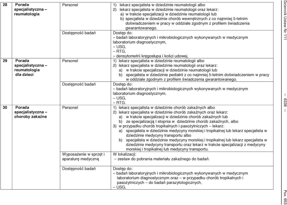 reumatologii lub b) specjalista w dziedzinie chorób wewn trznych z co najmniej 5-letnim do wiadczeniem w pracy w oddziale zgodnym z profilem wiadczenia gwarantowanego.