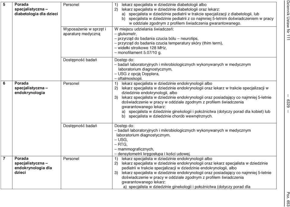 specjalizacji z diabetologii, lub b) specjalista w dziedzinie pediatrii z co najmniej 5-letnim do wiadczeniem w pracy w oddziale zgodnym z profilem wiadczenia gwarantowanego.