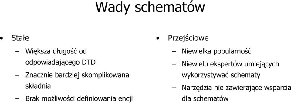 definiowania encji Przejściowe Niewielka popularność Niewielu