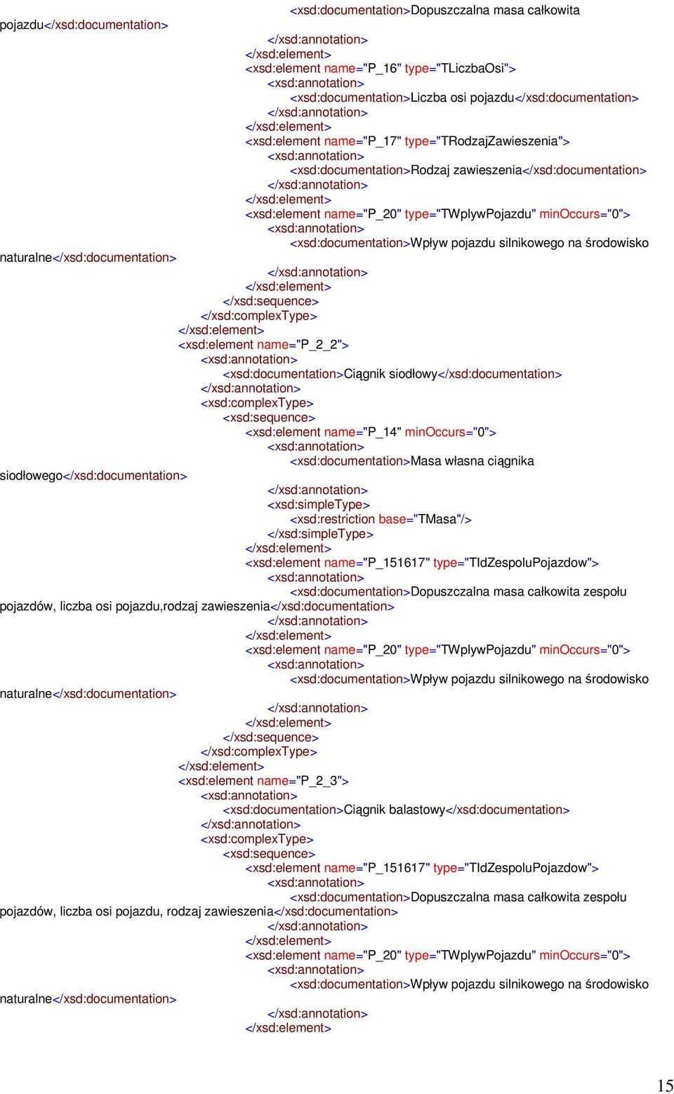 silnikowego na środowisko naturalne</xsd:documentation> <xsd:element name="p_2_2"> <xsd:documentation>ciągnik siodłowy</xsd:documentation> <xsd:element name="p_14" minoccurs="0">
