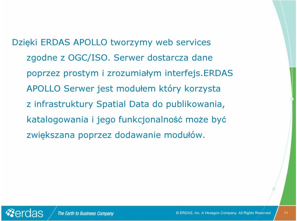 erdas APOLLO Serwer jest modułem który korzysta z infrastruktury Spatial Data do