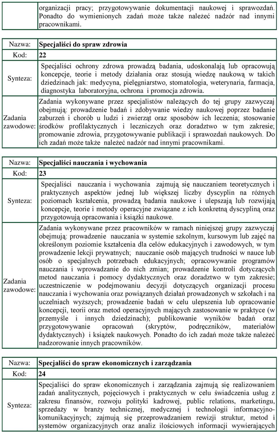 jak: medycyna, pielęgniarstwo, stomatologia, weterynaria, farmacja, diagnostyka laboratoryjna, ochrona i promocja zdrowia.