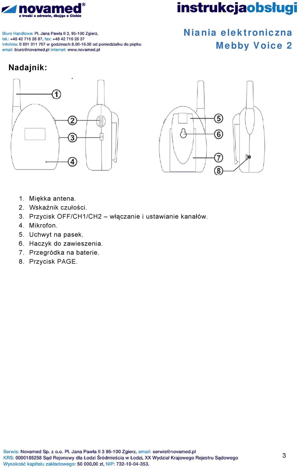 4. Mikrofon. 5. Uchwyt na pasek. 6.