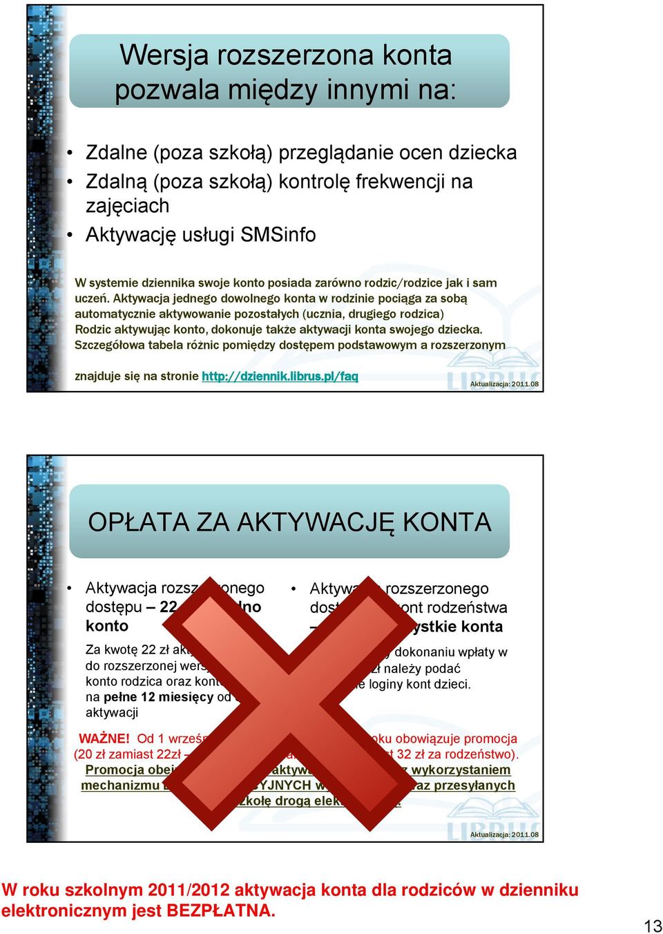 Aktywacja jednego dowolnego konta w rodzinie pociąga za sobą automatycznie aktywowanie pozostałych (ucznia, drugiego rodzica) Rodzic aktywując konto, dokonuje takŝe aktywacji konta swojego dziecka.