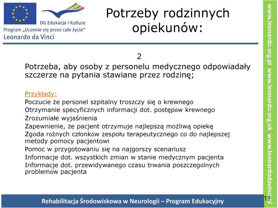 postępów krewnego Zrozumiałe wyjaśnienia Zapewnienie, że pacjent otrzymuje najlepszą możliwą opiekę Zgoda różnych członków zespołu terapeutycznego co do